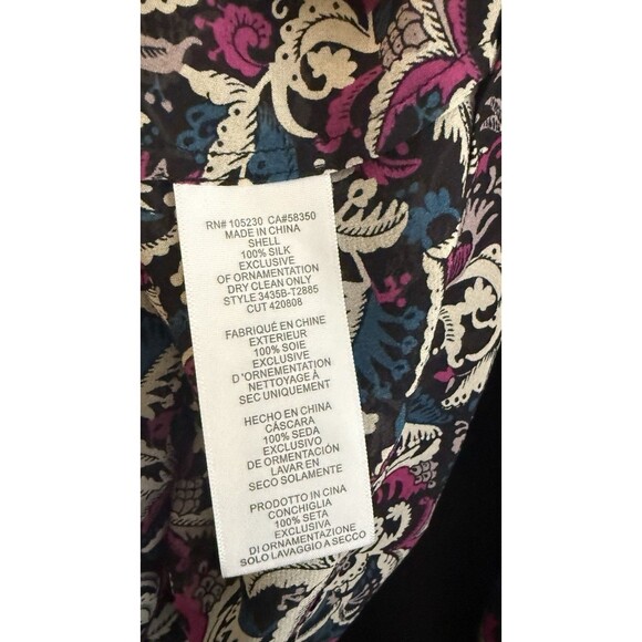 JOIE 100% Silk Paisley Bishop Sleeve Blouse Pleated Tasseled Boho Cottage Size L - Picture 10 of 12